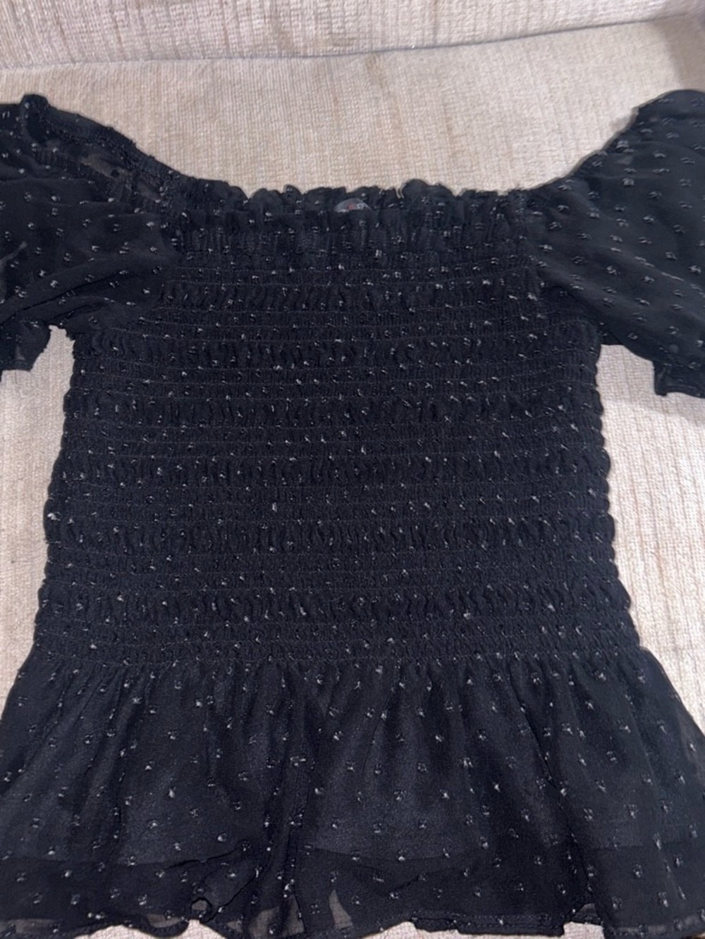 Moa Moa Black Smocked Off-Shoulder Crop Top